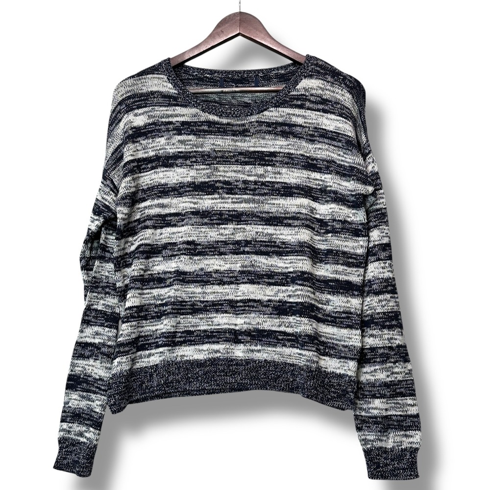 Marled Striped Knit Sweater Pullover Large‎ Grunge Classic Neutral Preppy Cozy
